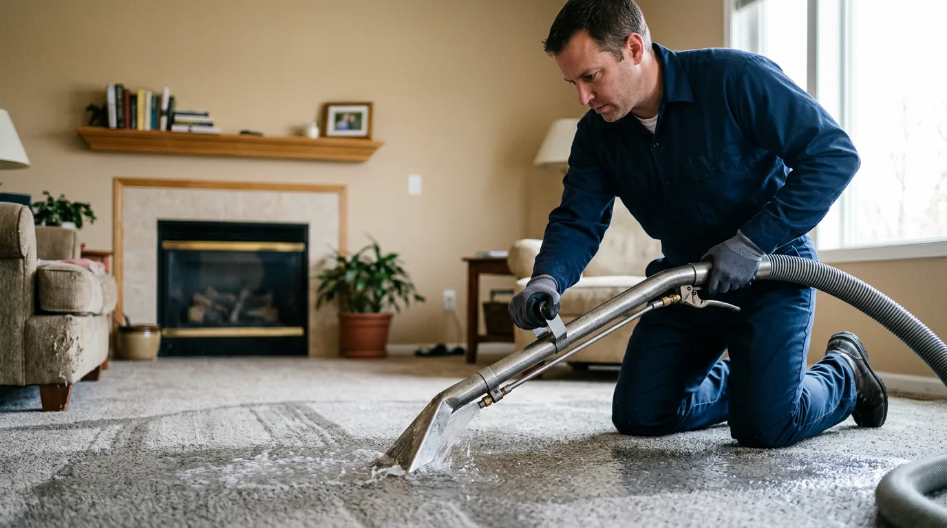 Water damage restoration technician working near Newport, VT